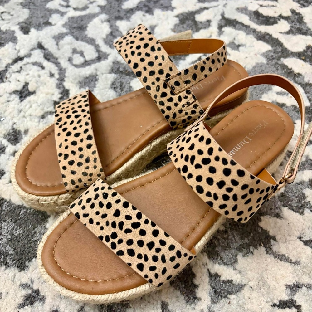 Pierre Dumas Tan and Black Cheetah Sandals